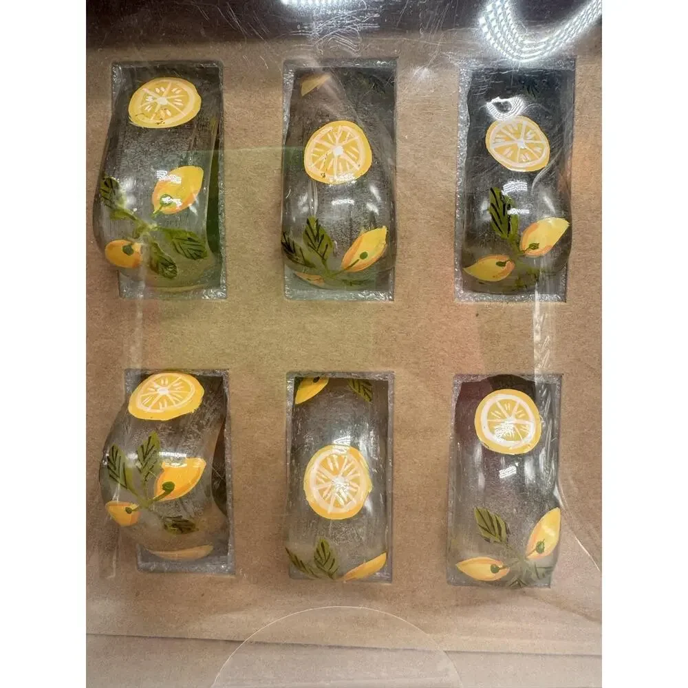 Tahari Home Yellow Glass Napkin Rings Set Of 6 Lemon Fruit Summer Table Decor